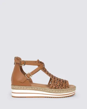 ACCRA PLATFORM SANDALS DARK TAN LEATHER