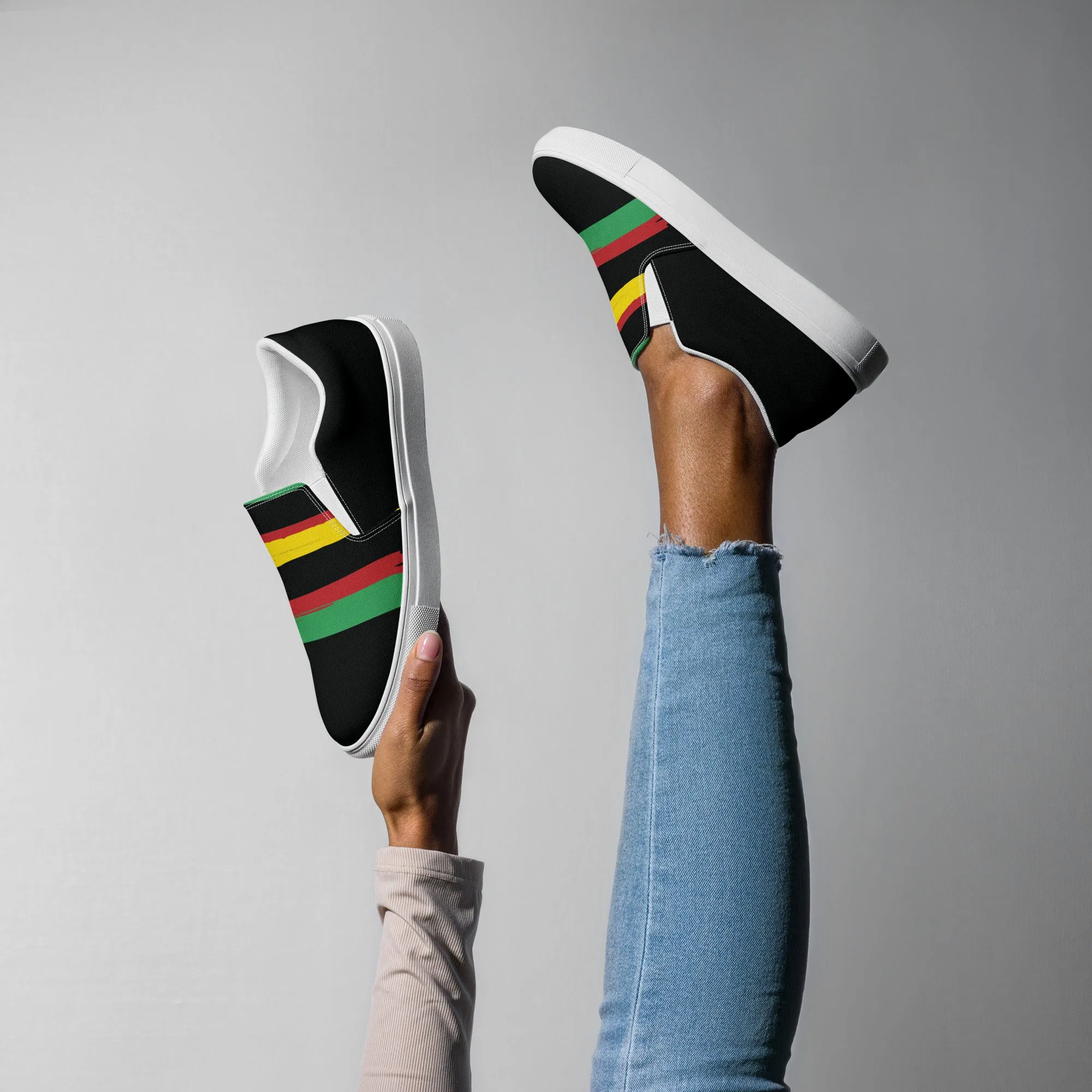 AFRICA STRIPES Women’s Slip-On Canvas Shoes (Black)