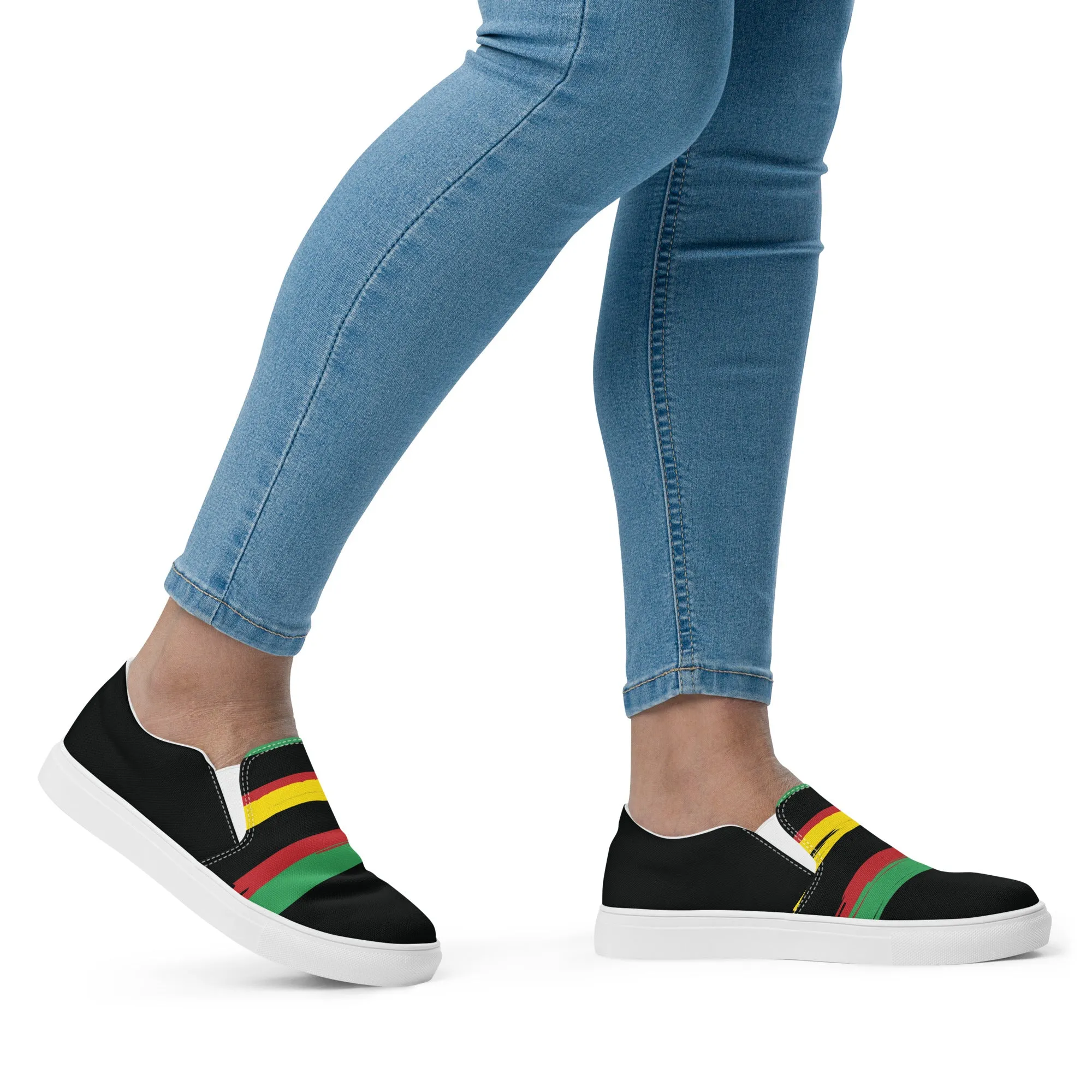 AFRICA STRIPES Women’s Slip-On Canvas Shoes (Black)