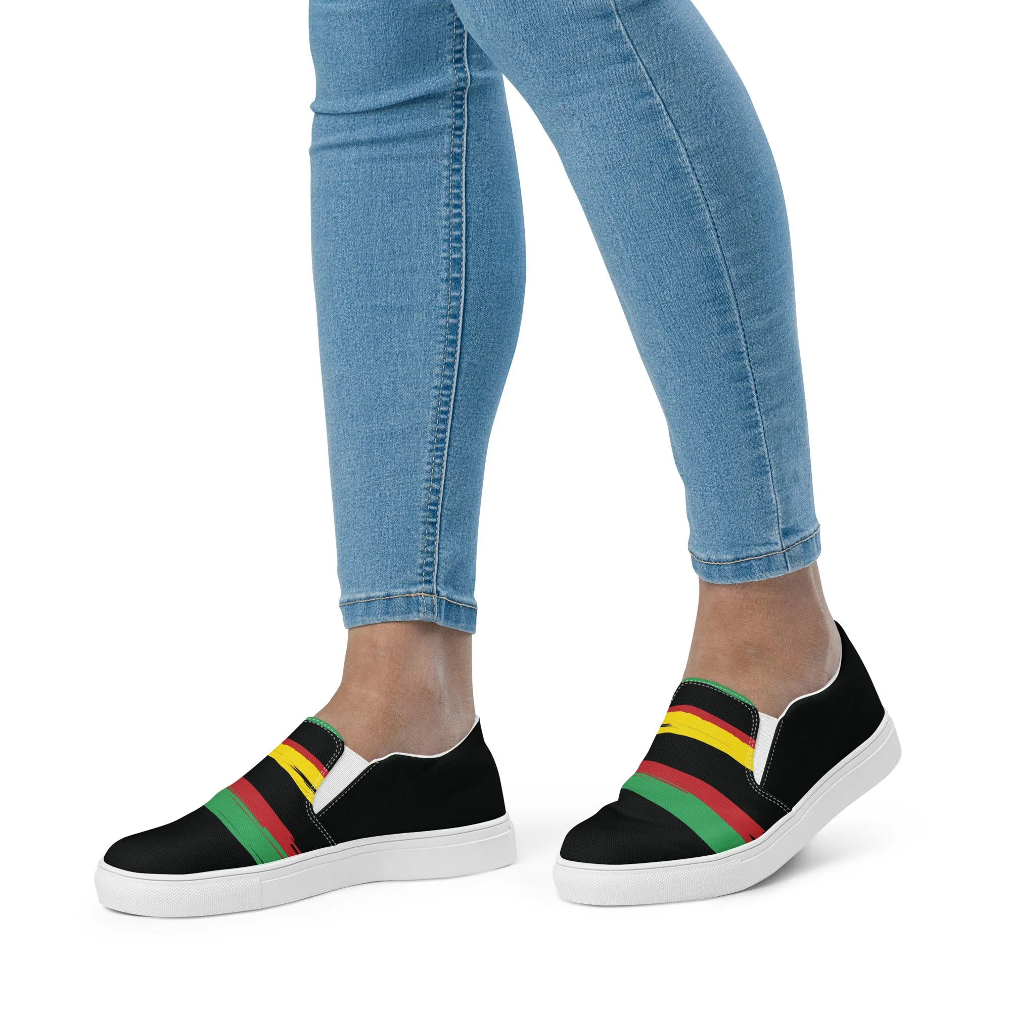 AFRICA STRIPES Women’s Slip-On Canvas Shoes (Black)