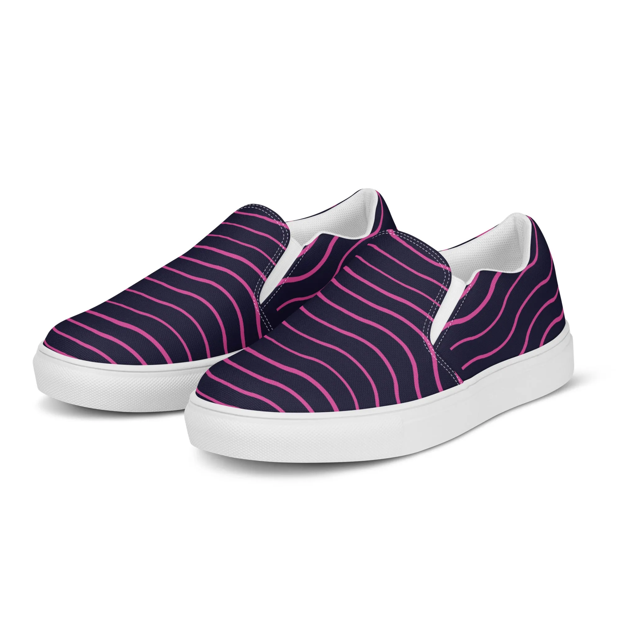 BE LIKE WATER Women’s Slip-On Canvas Shoes (Pink Lines)