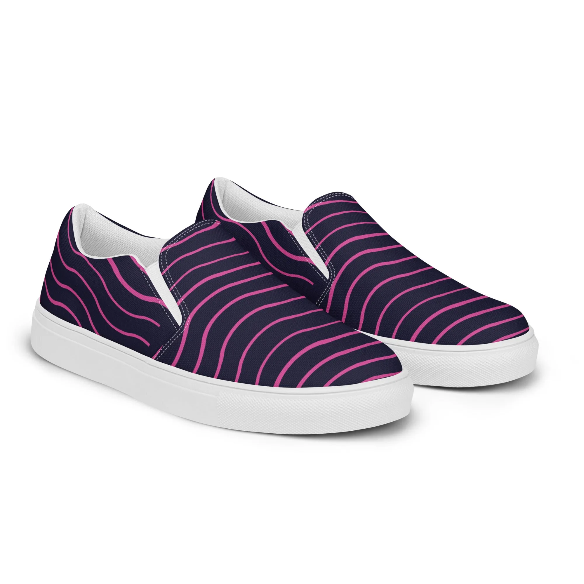 BE LIKE WATER Women’s Slip-On Canvas Shoes (Pink Lines)