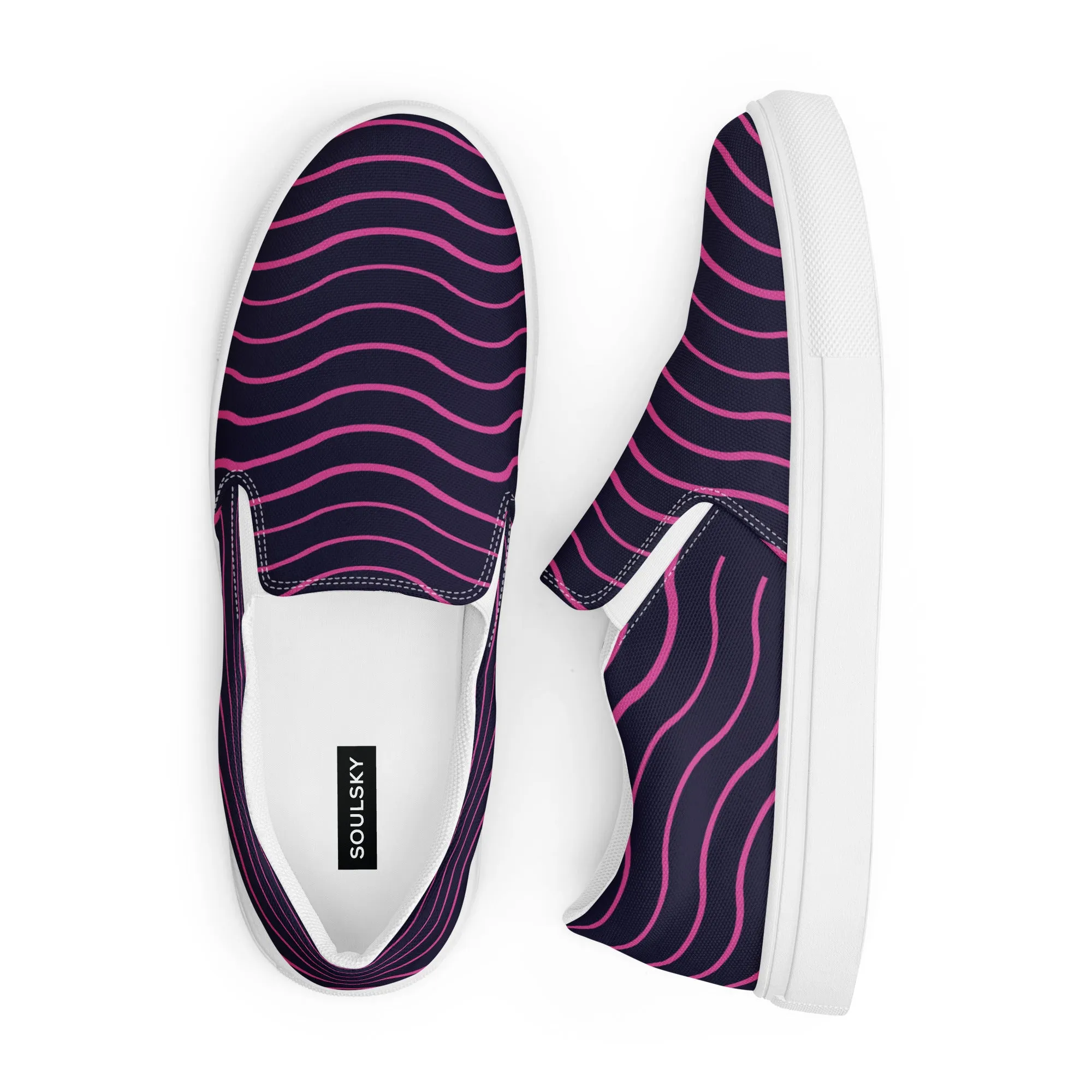 BE LIKE WATER Women’s Slip-On Canvas Shoes (Pink Lines)