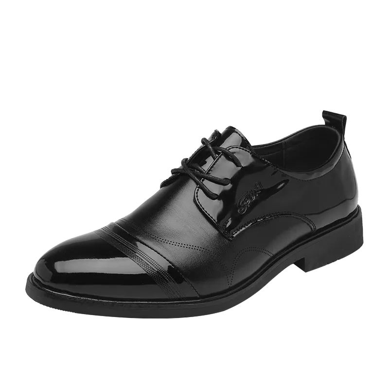 Black Glossy PU Leather Men's Casual Events Wedding Shoes Comfortable Formal Business Dress Boots | 28008