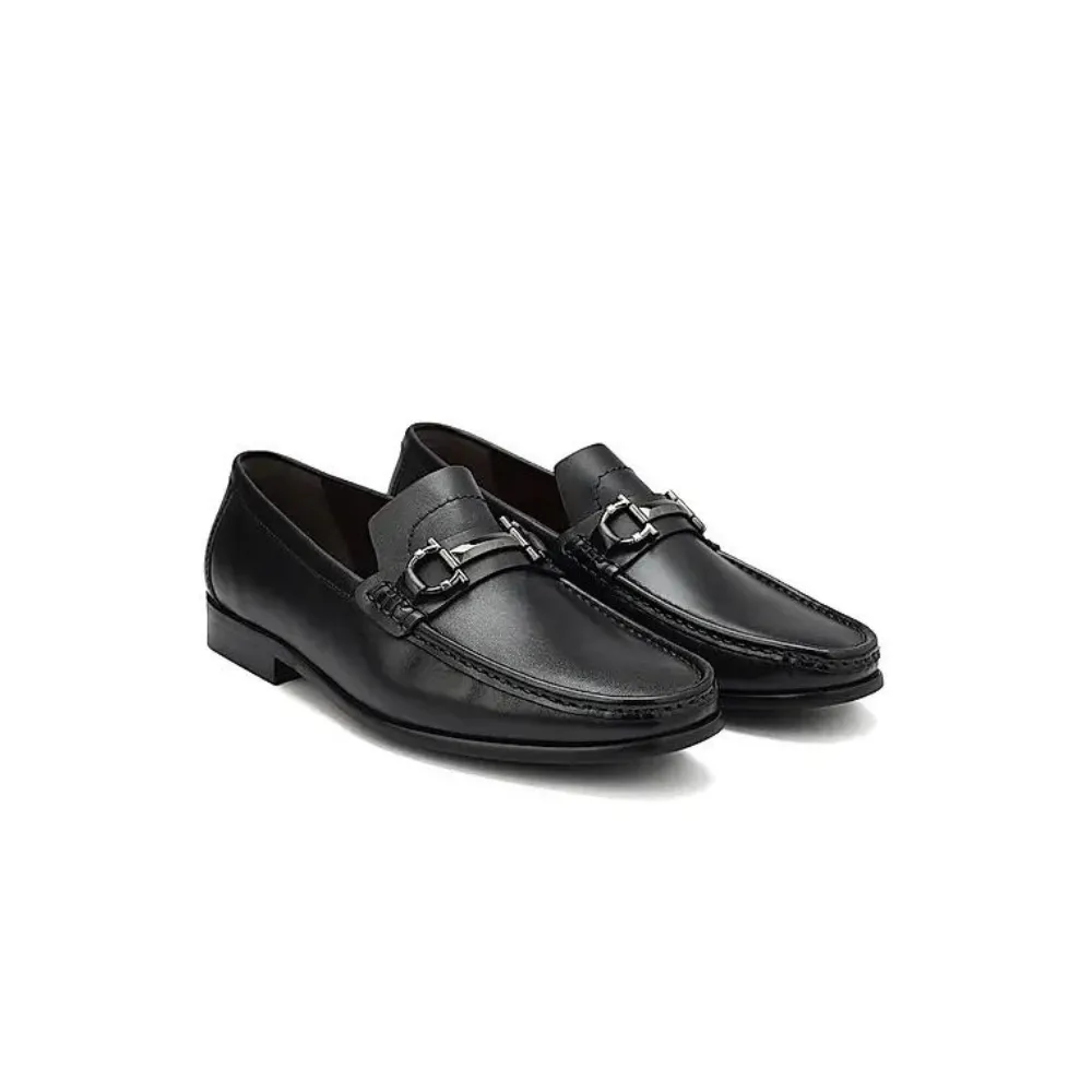 Black Leather Loafers With Buckle