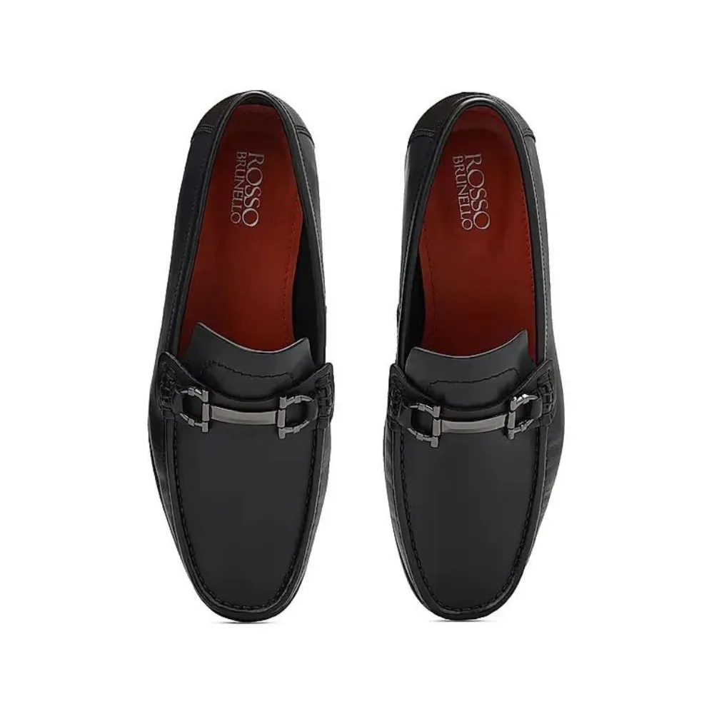 Black Leather Loafers With Buckle