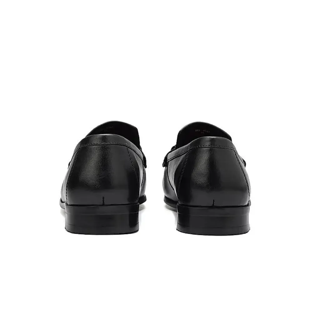 Black Leather Loafers With Buckle