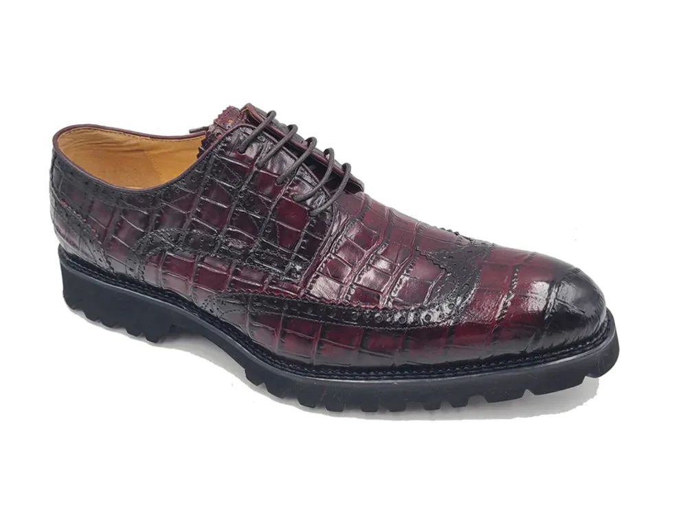 Burgundy Carrucci Men's Wingtip Lace-Up Oxford Alligator Embossed Style No: KS482-11E
