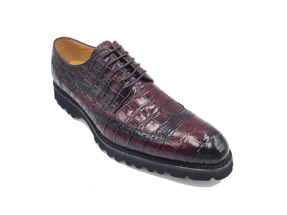 Burgundy Carrucci Men's Wingtip Lace-Up Oxford Alligator Embossed Style No: KS482-11E