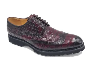 Burgundy Carrucci Men's Wingtip Lace-Up Oxford Alligator Embossed Style No: KS482-11E