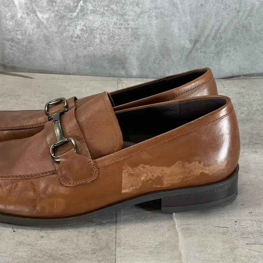 CALVIN KLEIN Men's Dark Tan Leather Malcome Slip-On Casual Loafers SZ 9.5