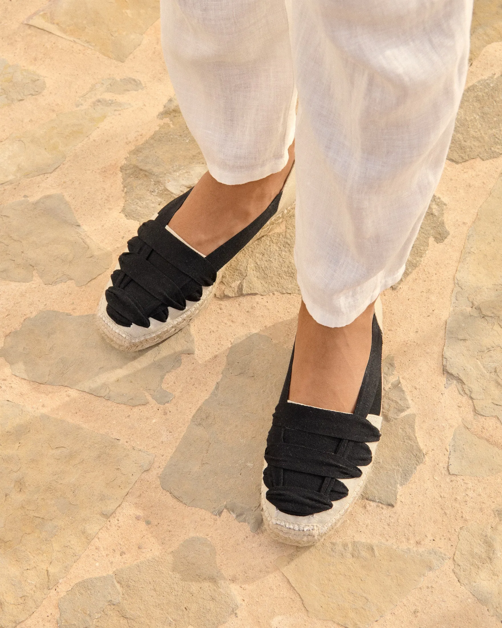 Canvas With Grosgrain|Open-Side Flat Espadrilles - Z36OM - Yucatán Natural And Black