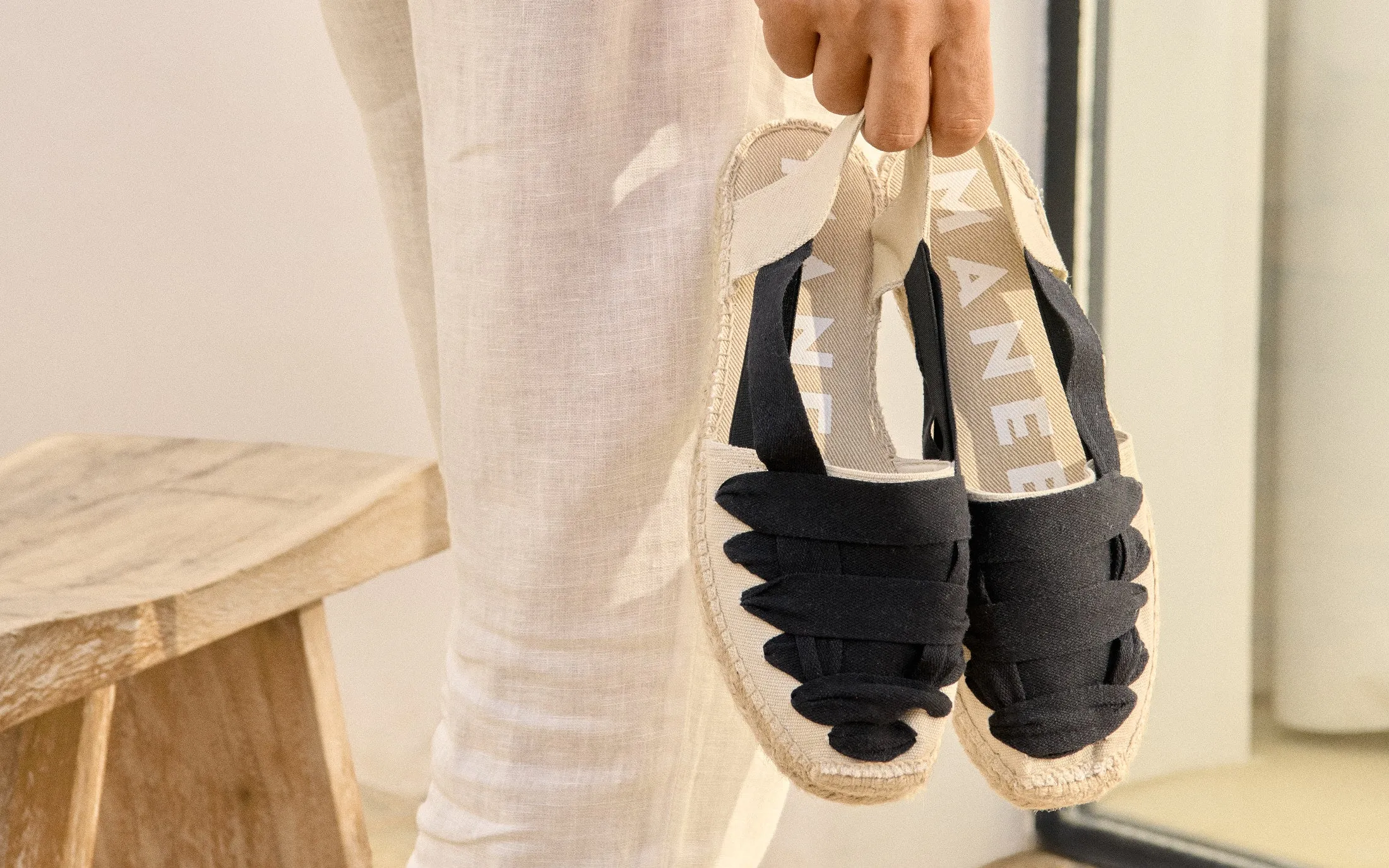 Canvas With Grosgrain|Open-Side Flat Espadrilles - Z36OM - Yucatán Natural And Black