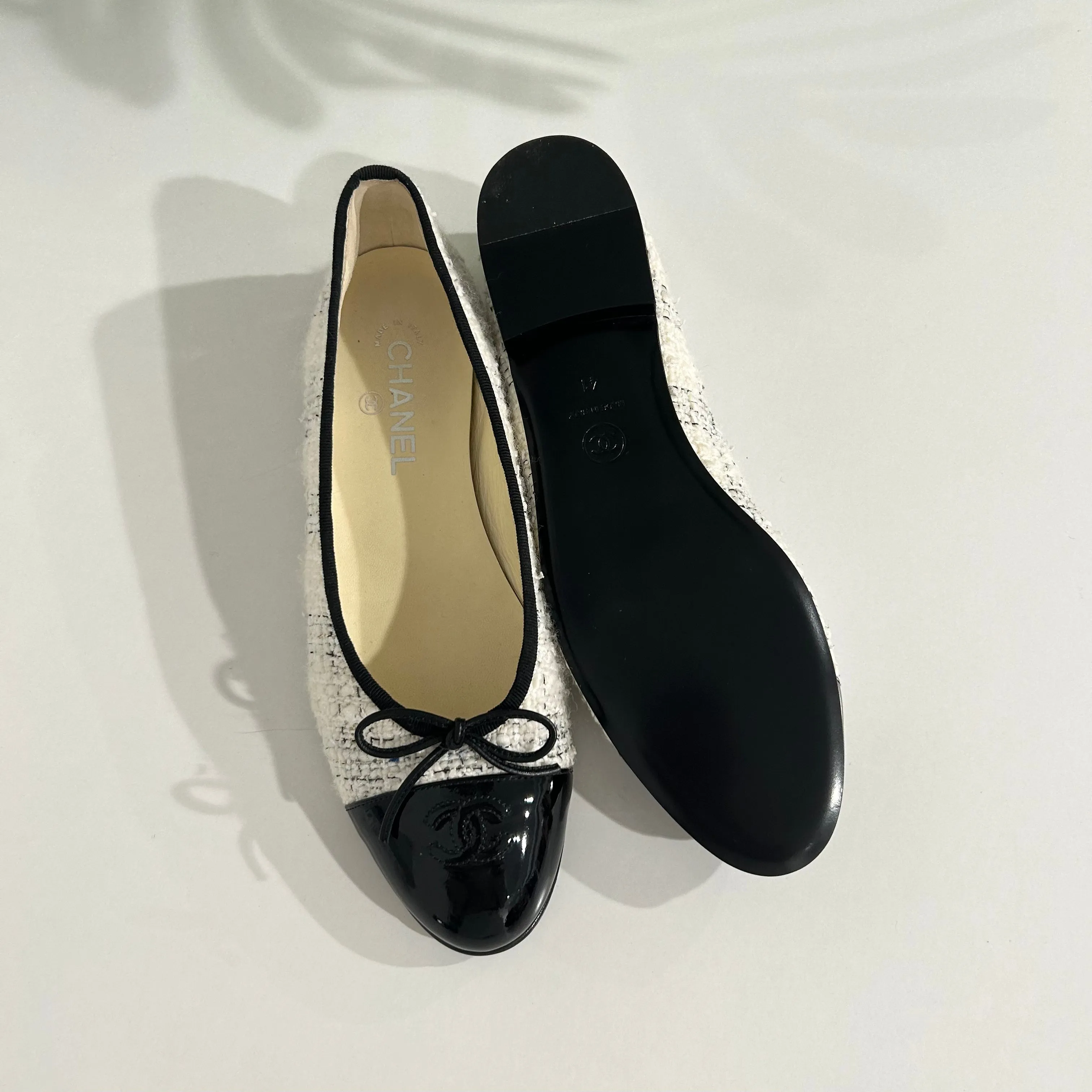 Chanel White Tweed Ballet Flats