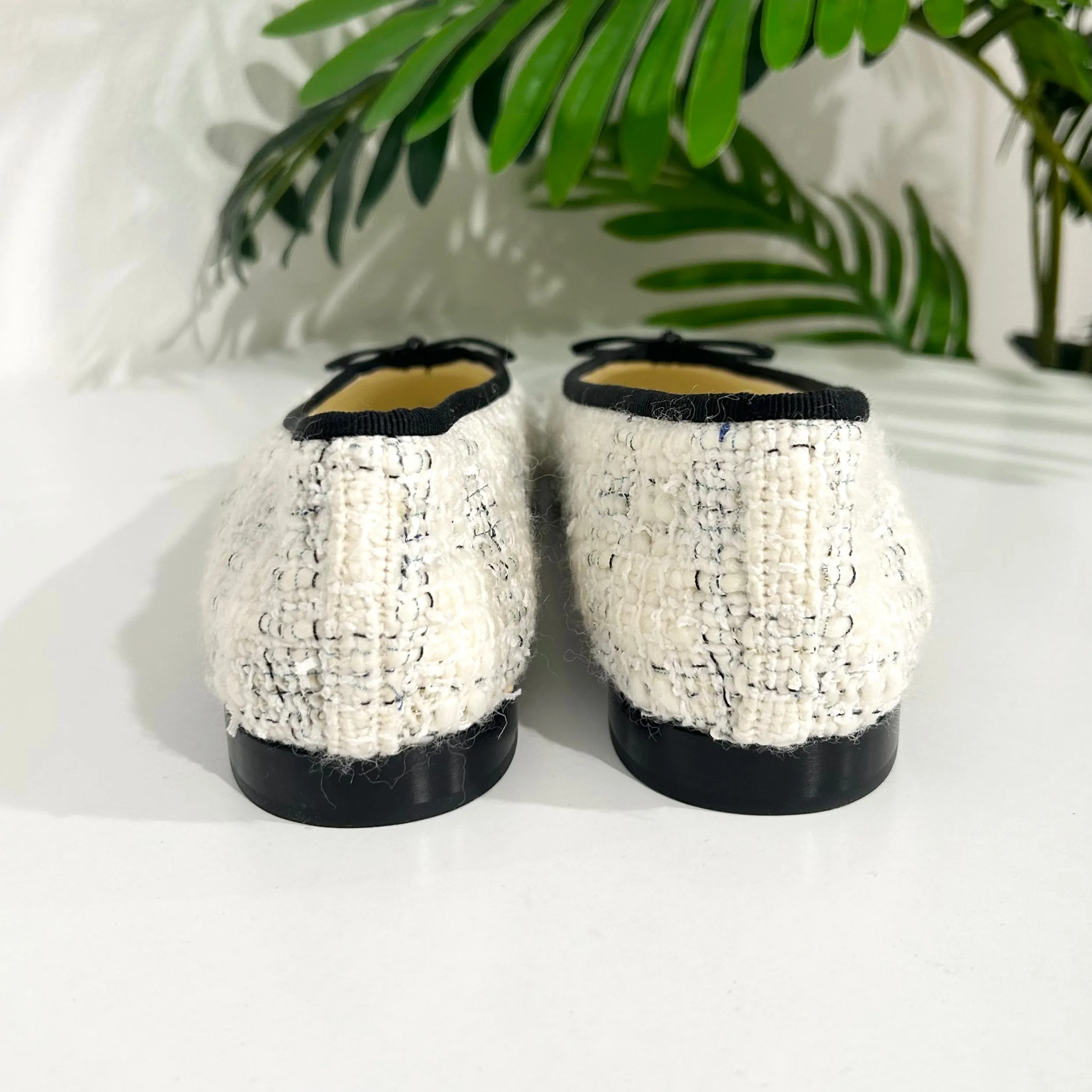Chanel White Tweed Ballet Flats
