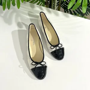 Chanel White Tweed Ballet Flats