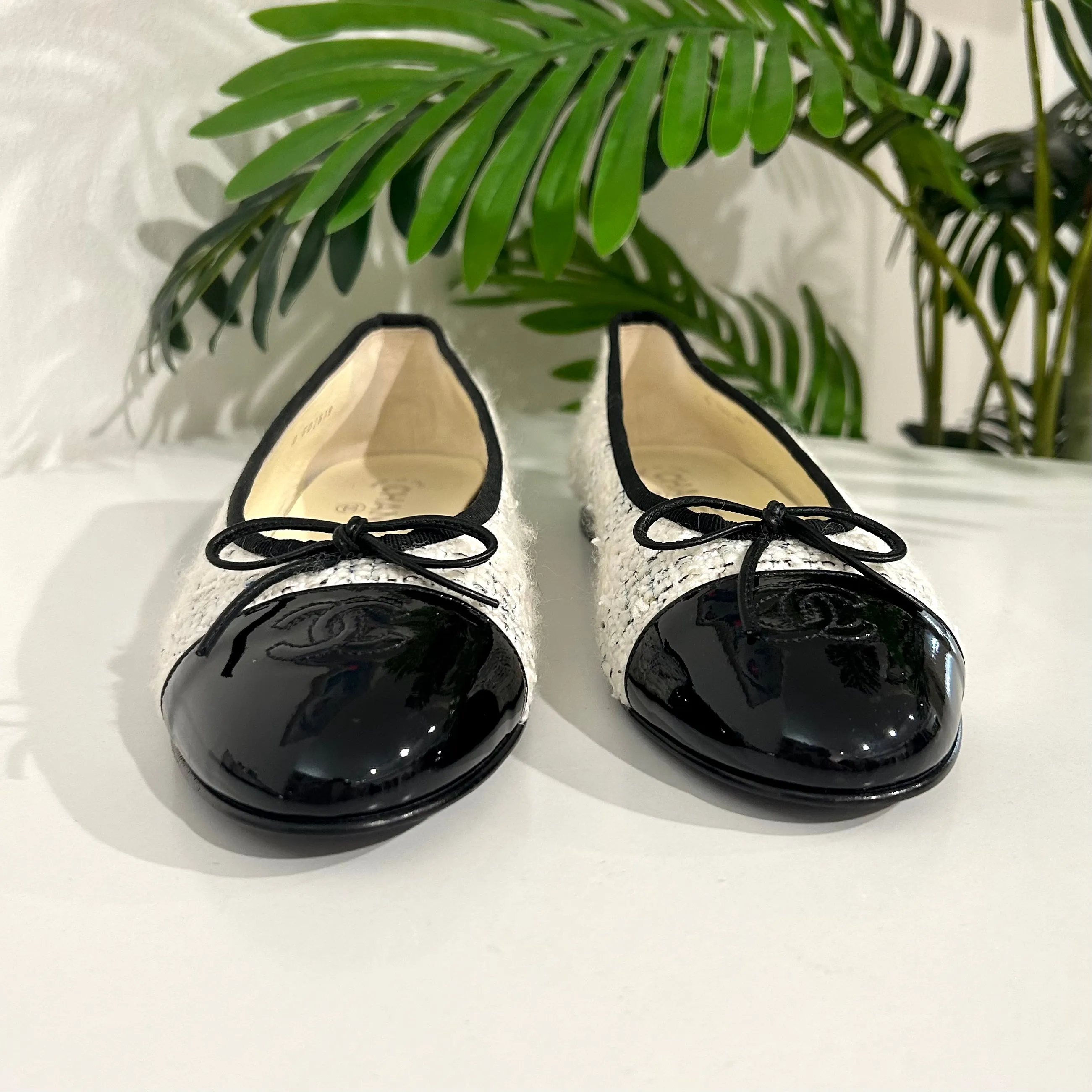 Chanel White Tweed Ballet Flats