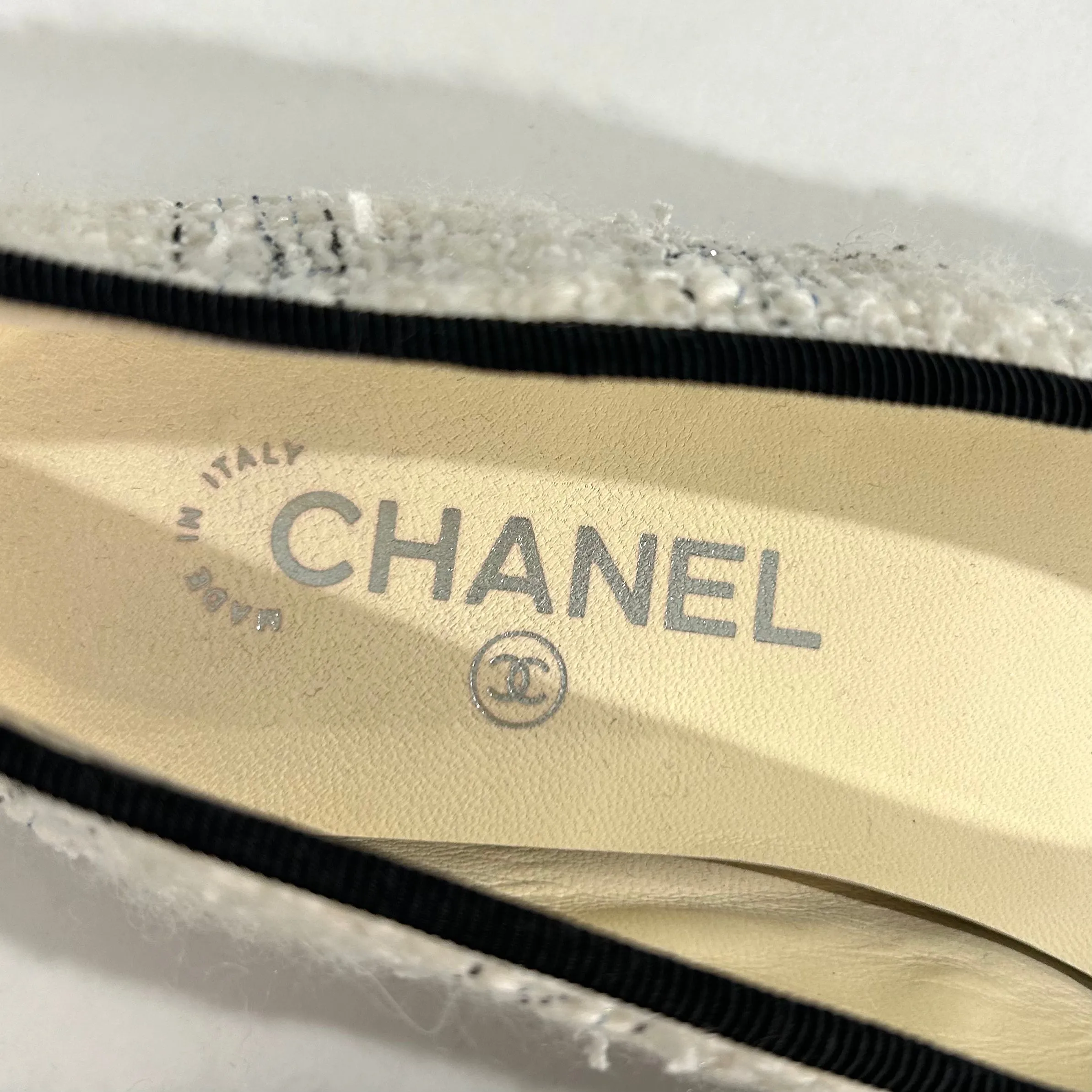 Chanel White Tweed Ballet Flats