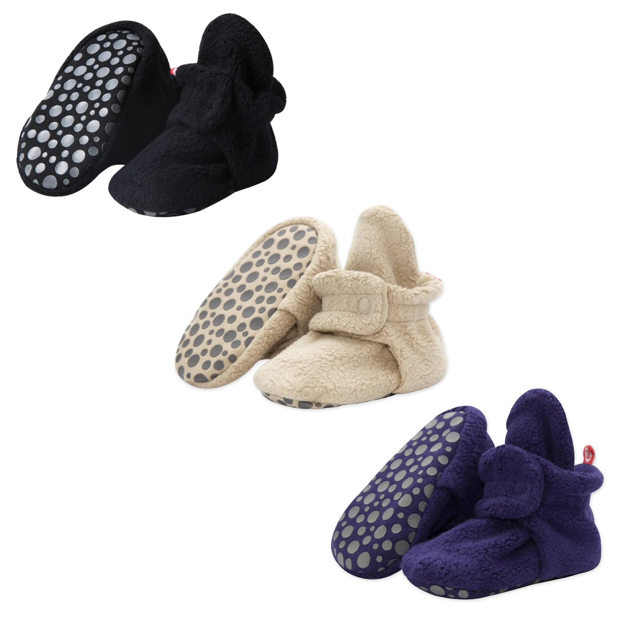 Cozie Fleece Gripper Baby Bootie 3 Pack - Black/Khaki/True Navy
