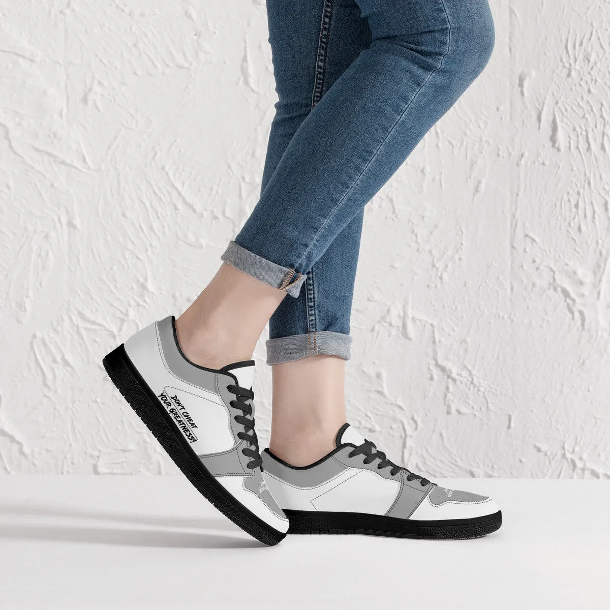 DCYG G4's Grey & White, Black Sole Low-Top Leather Sneakers