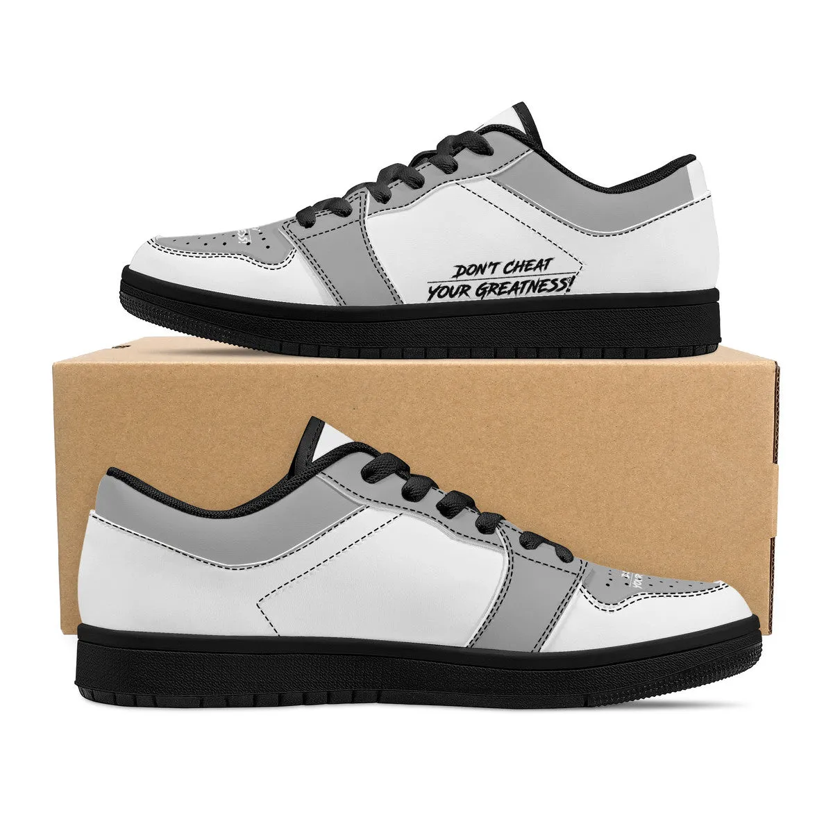 DCYG G4's Grey & White, Black Sole Low-Top Leather Sneakers