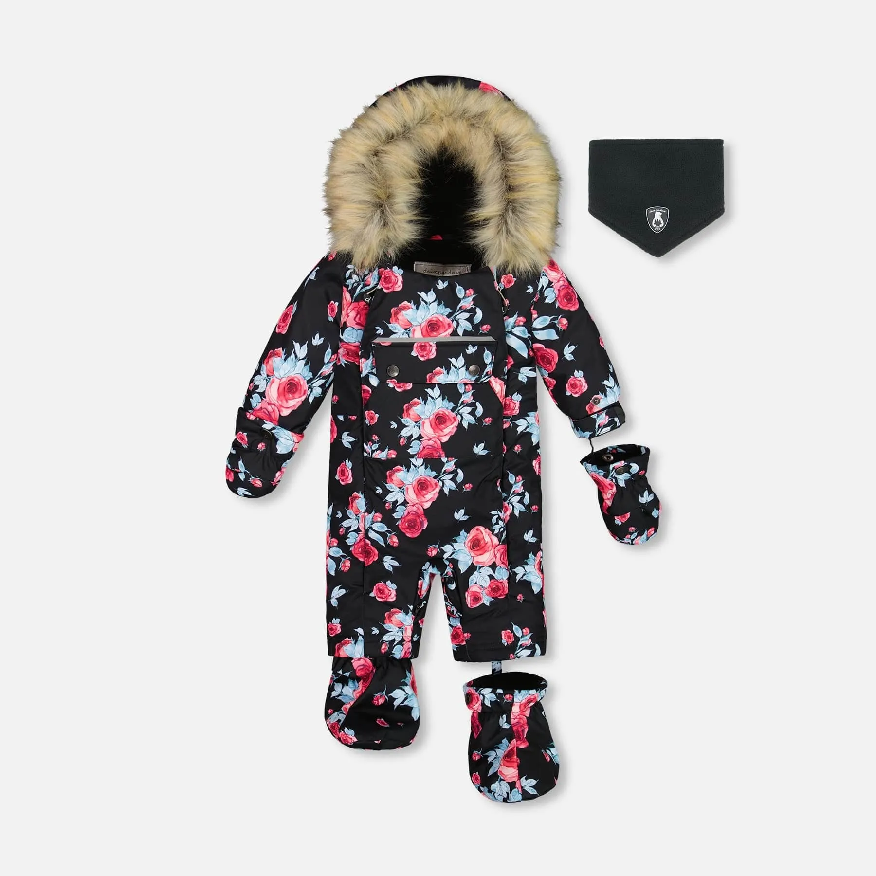 Deux Par Deux One-Piece Baby Snowsuit - Printed Roses