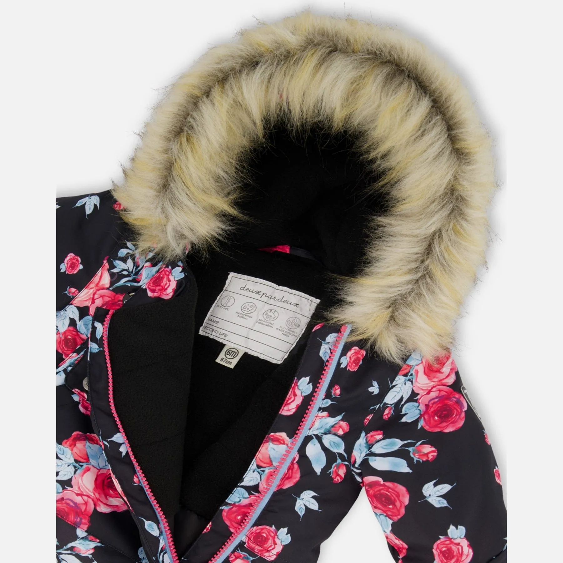 Deux Par Deux One-Piece Baby Snowsuit - Printed Roses