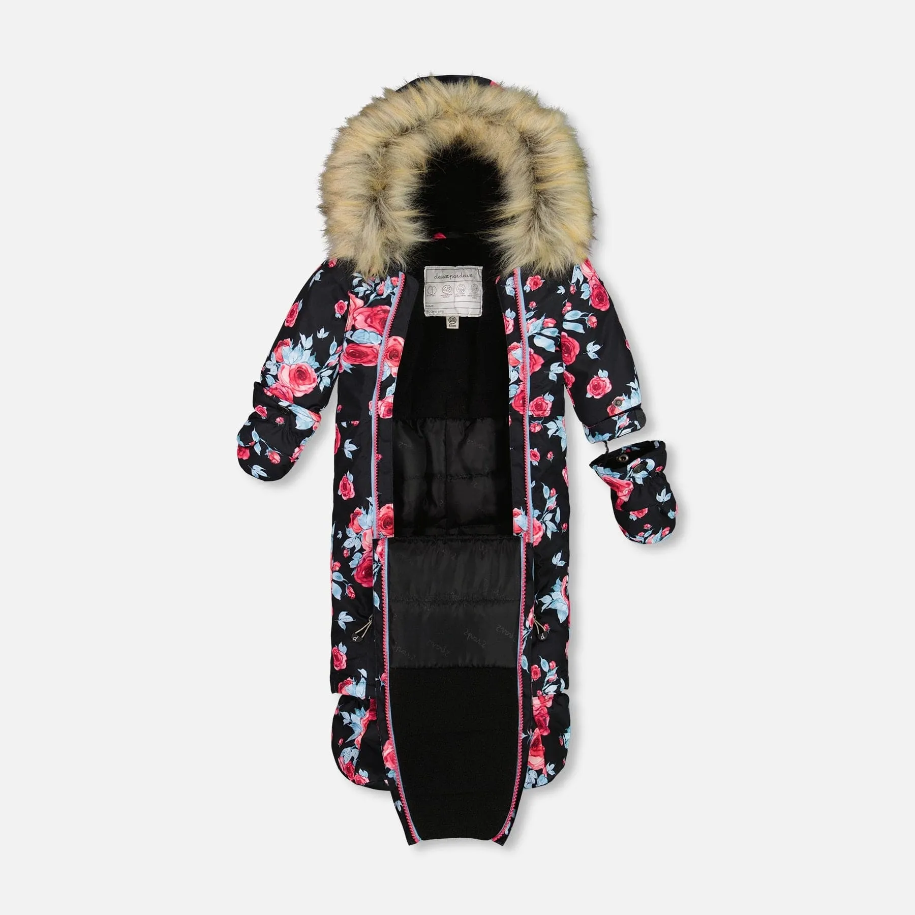 Deux Par Deux One-Piece Baby Snowsuit - Printed Roses
