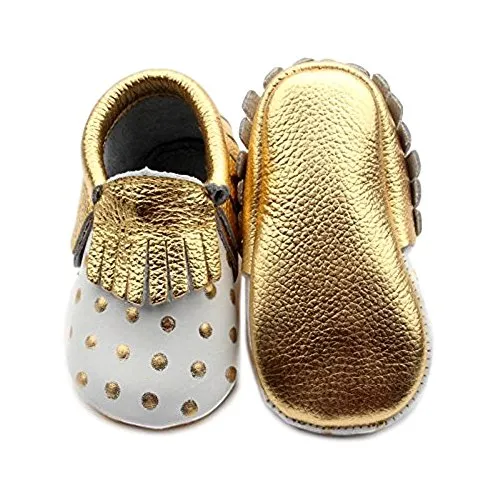 Gold Polka Dot Baby Moccasins