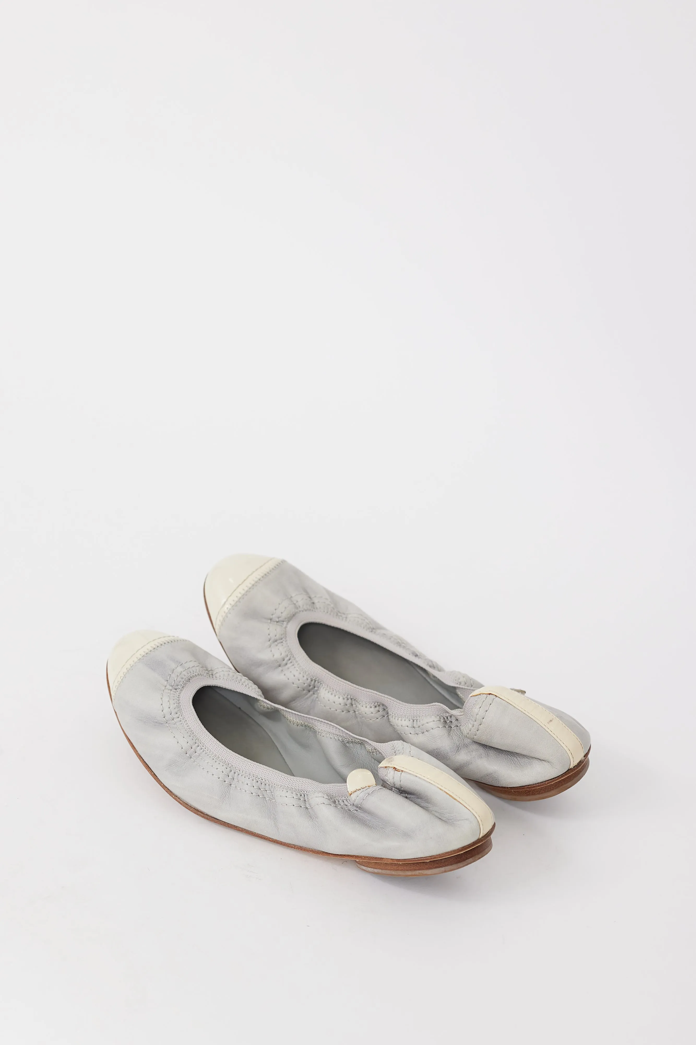 Grey & Cream Leather CC Ballet Flat