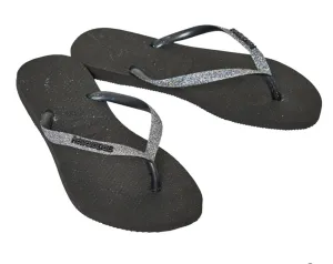 Havaianas Womens Slim Glitter Ii Flip Flops Black/Dark Grey Metallic