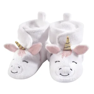 Hudson Baby Cozy Fleece Booties, White Unicorn