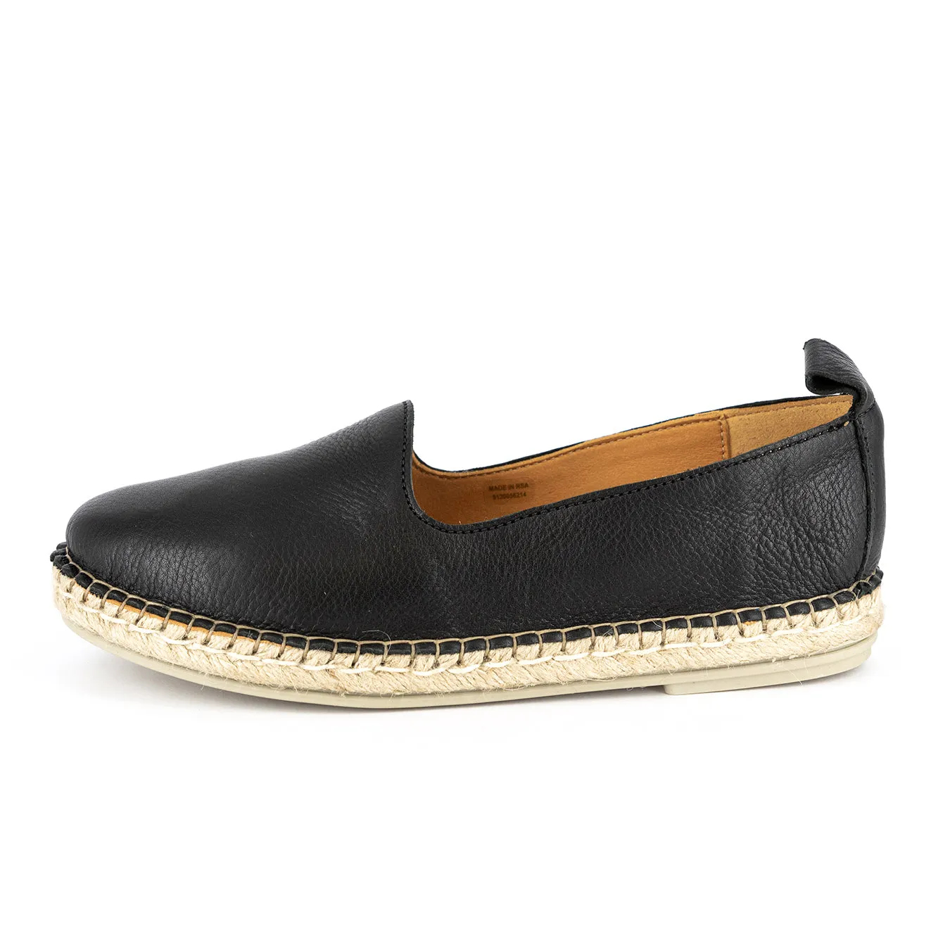 Indzima : Ladies Leather Espadrille Shoe in Black Delta