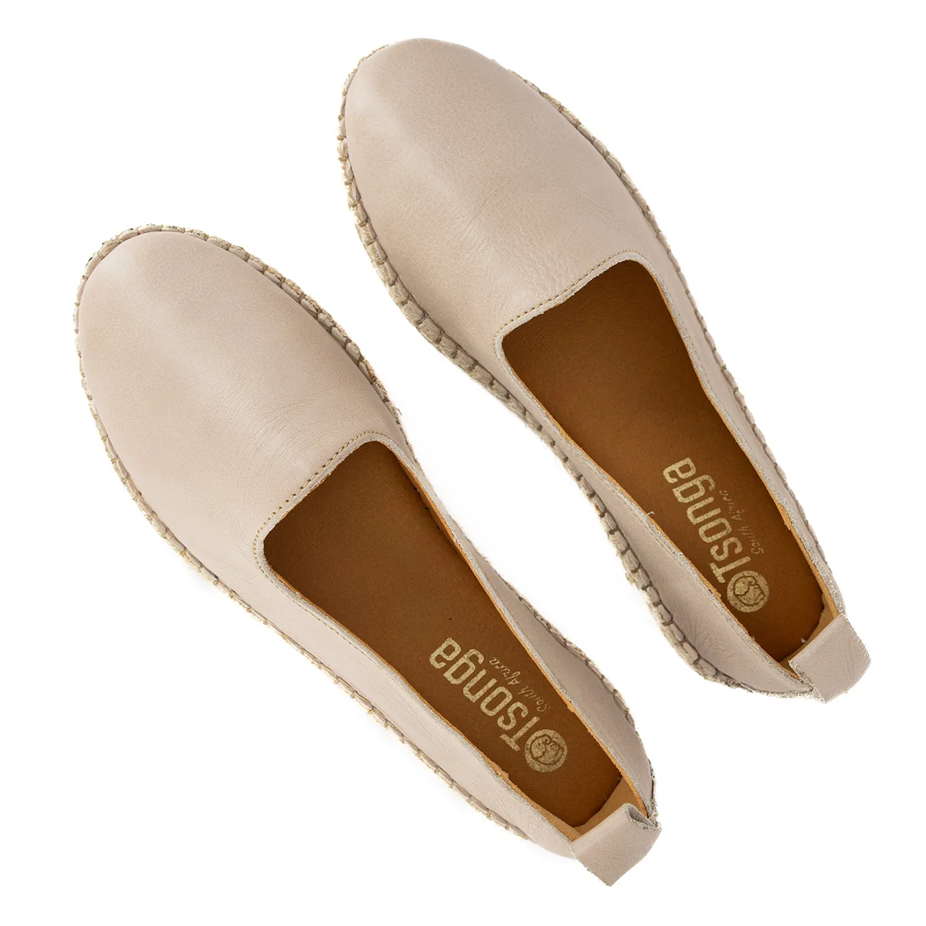 Indzima : Ladies Leather Espadrille Shoe in Gravel Vintage