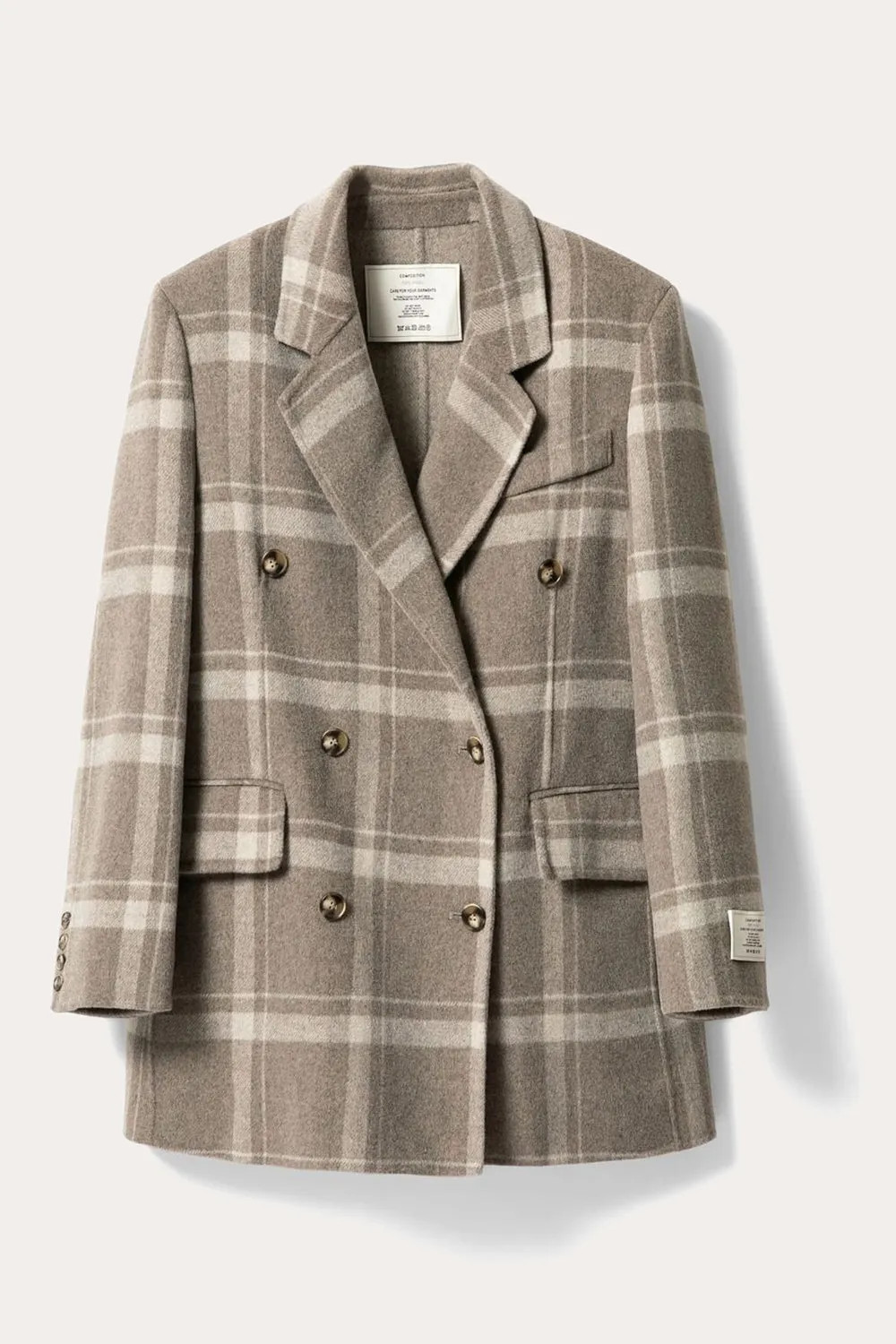 Khaki Plaid Notched Lapel Double Breasted Women Wool Coat