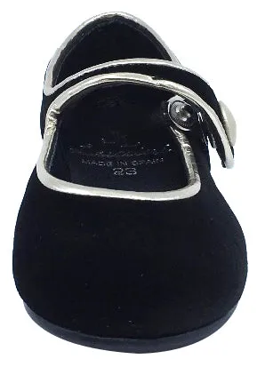Luccini Girl's Black Velvet Mary Jane with Light Gold Trim