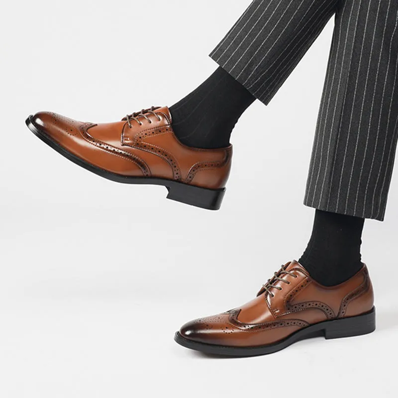Men England style leather loafers stylish hollow formal loafers