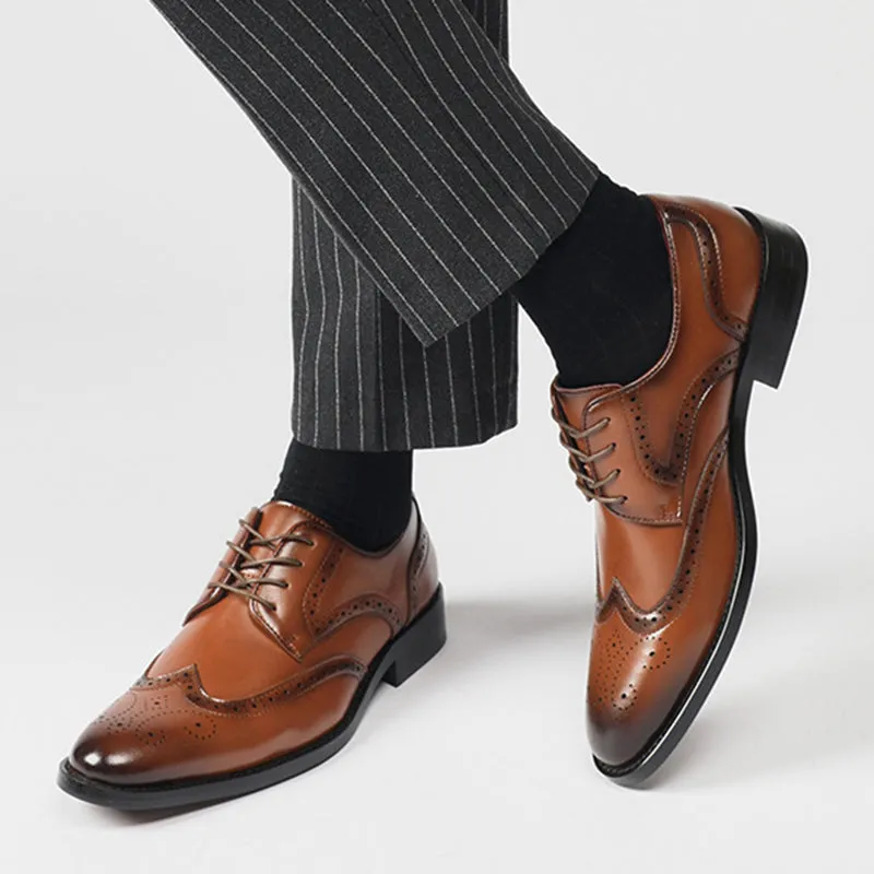 Men England style leather loafers stylish hollow formal loafers