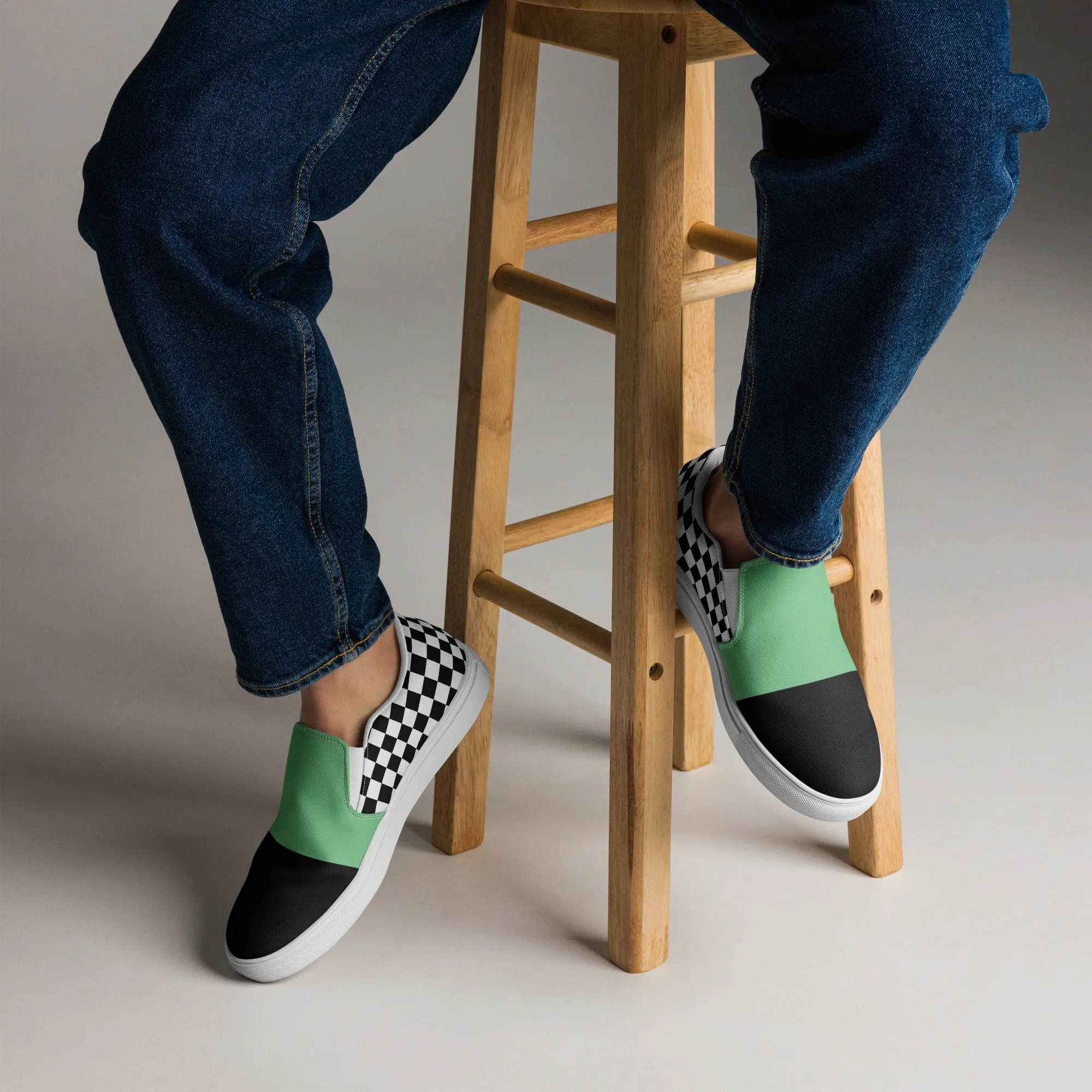 Men’s Slip-On Canvas Shoes (Black, Bright Green, Checkered)