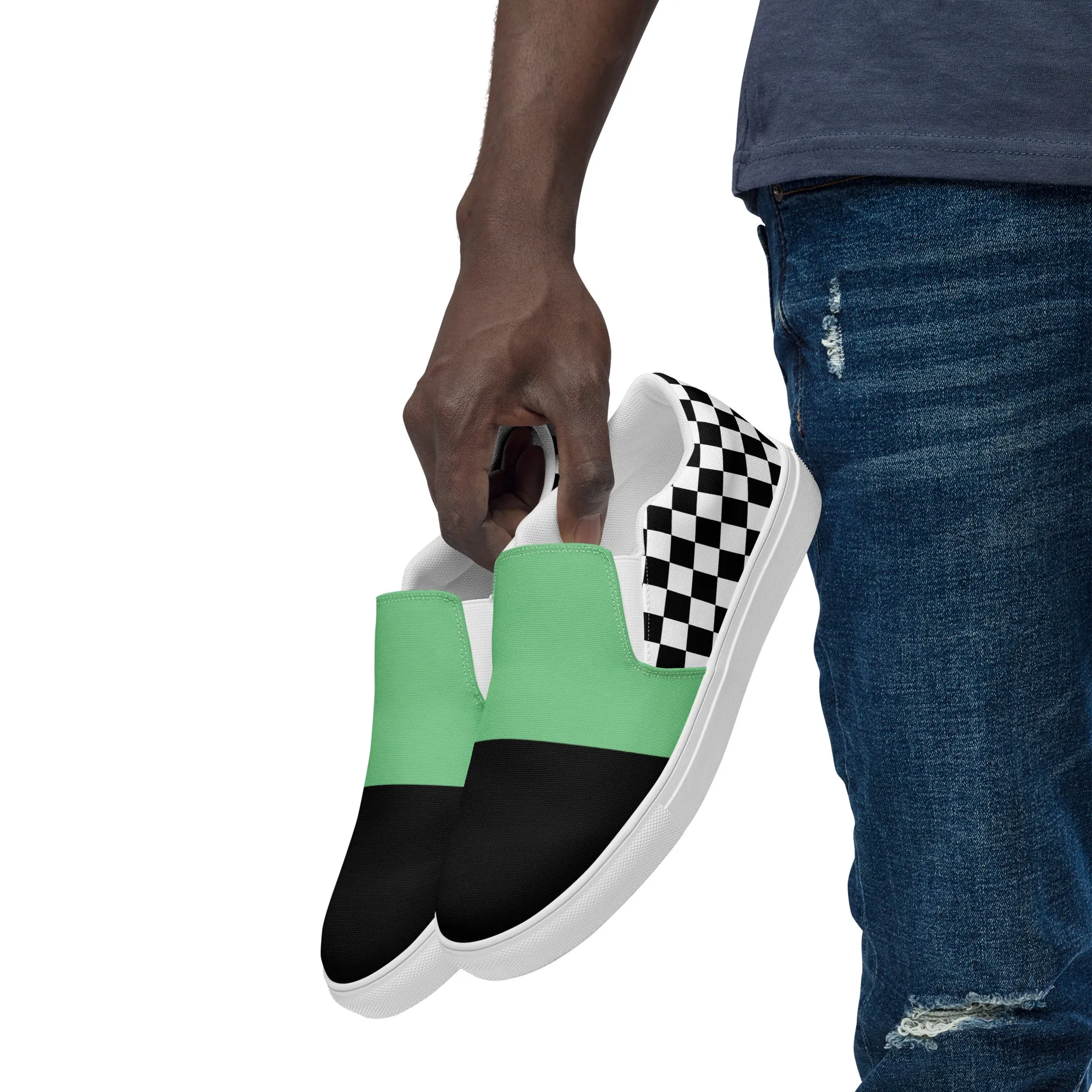 Men’s Slip-On Canvas Shoes (Black, Bright Green, Checkered)