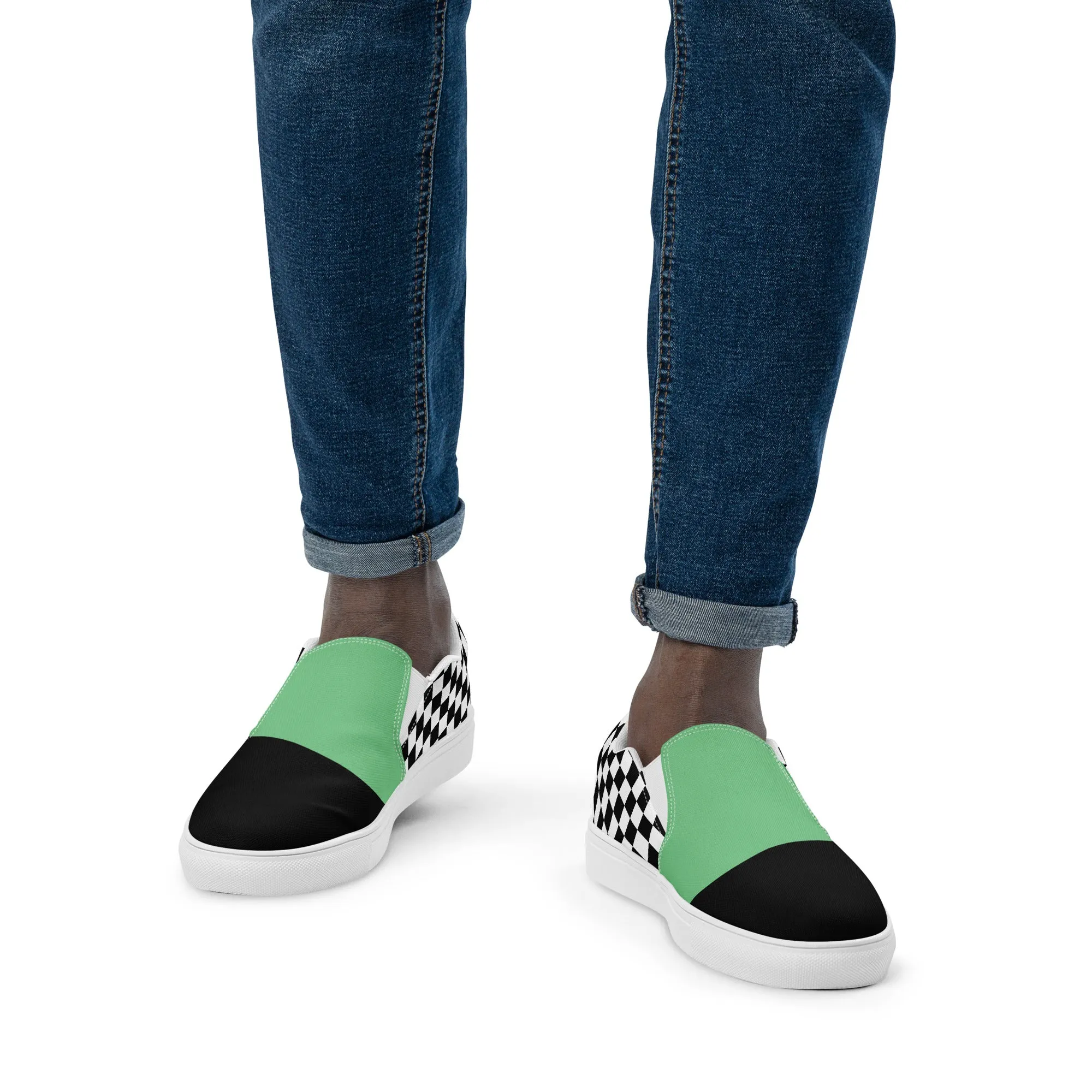 Men’s Slip-On Canvas Shoes (Black, Bright Green, Checkered)