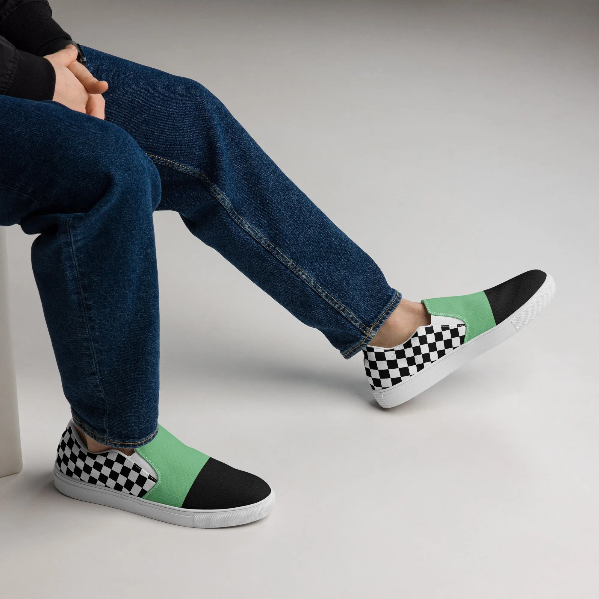 Men’s Slip-On Canvas Shoes (Black, Bright Green, Checkered)