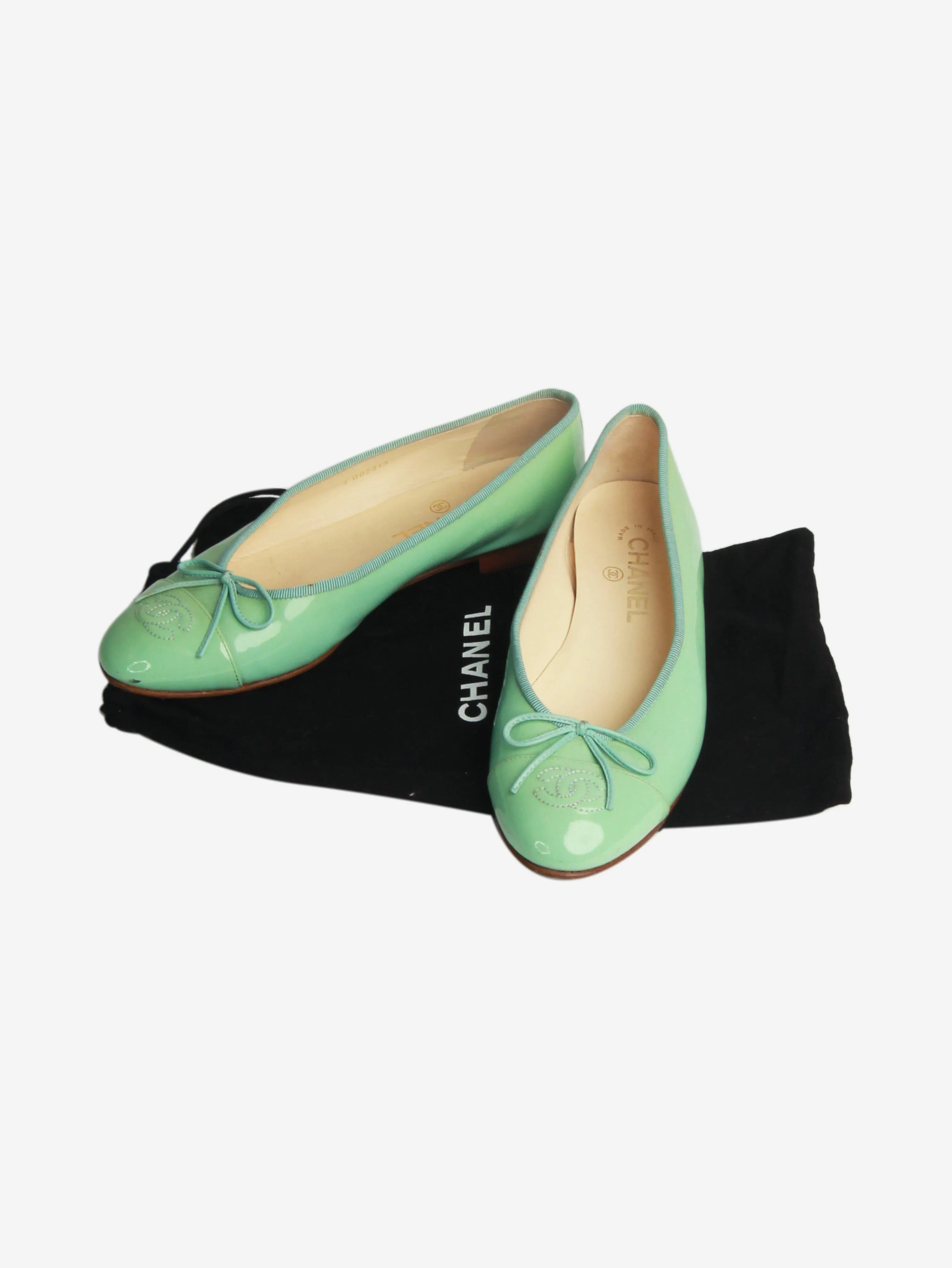 Mint green patent ballet flats - size EU 38