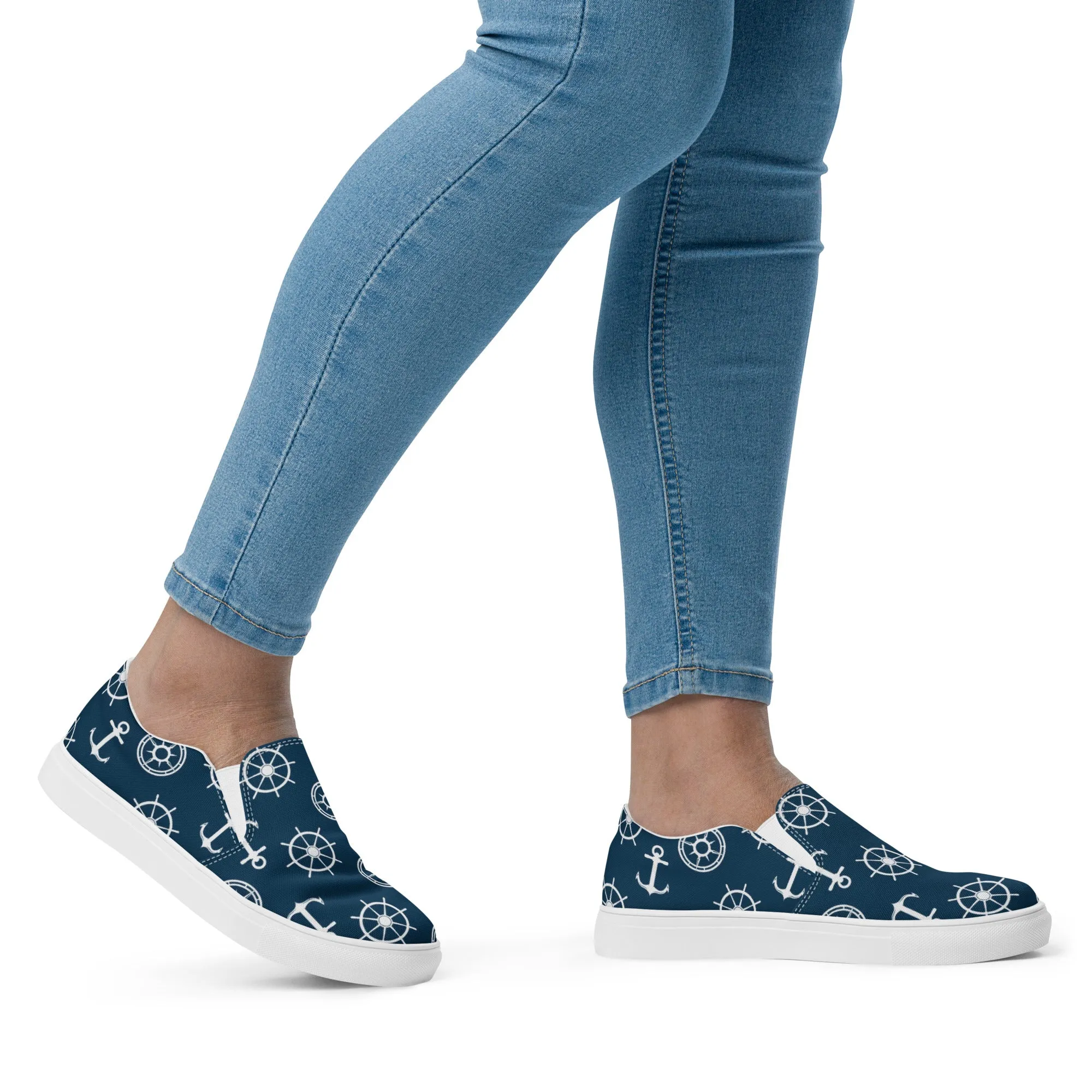 Nautical Theme Women’s Blue slip-on canvas shoes