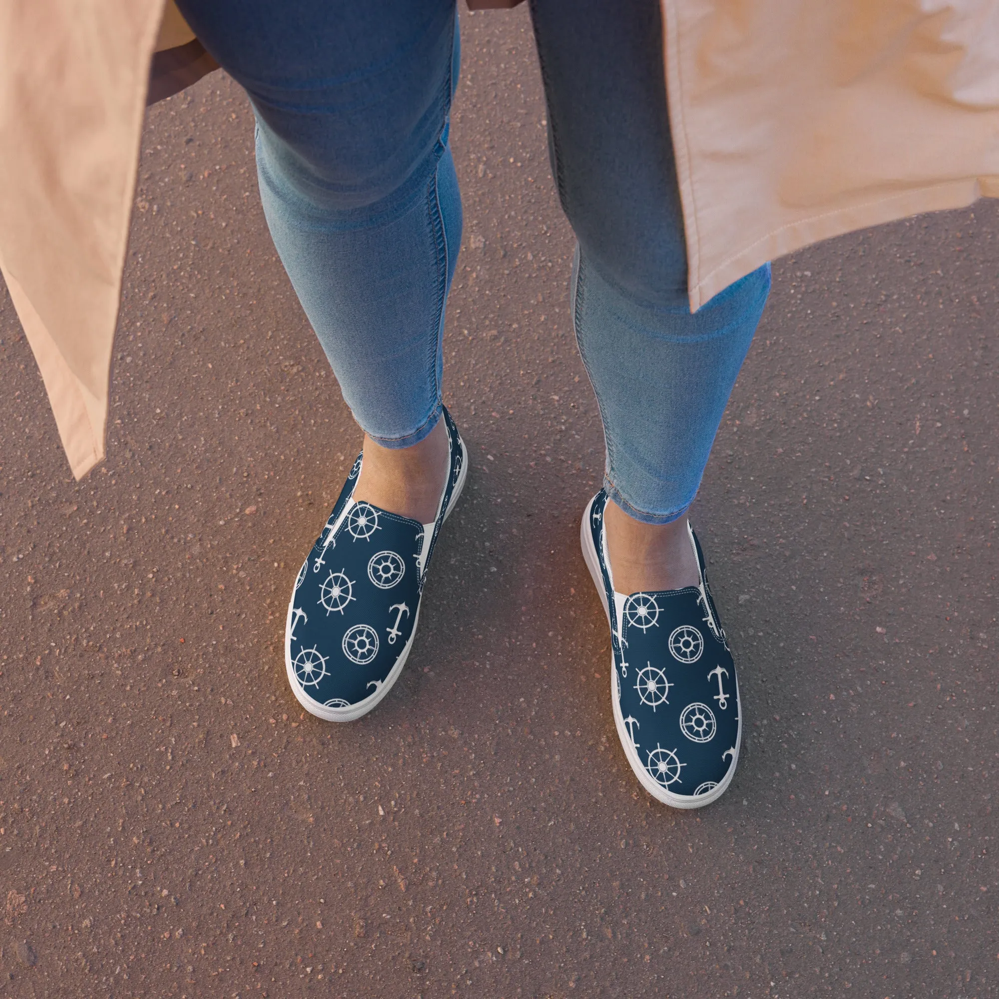 Nautical Theme Women’s Blue slip-on canvas shoes
