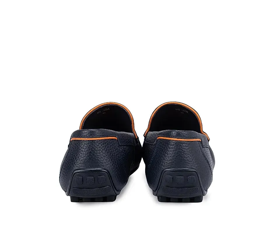 Navy Textured Leather Moccasins
