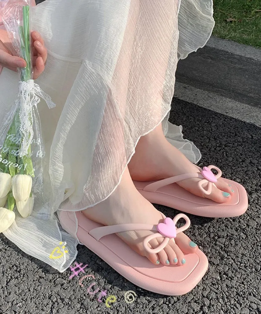 New Versatile Apricot Heart Decorated Flip Flops AA008