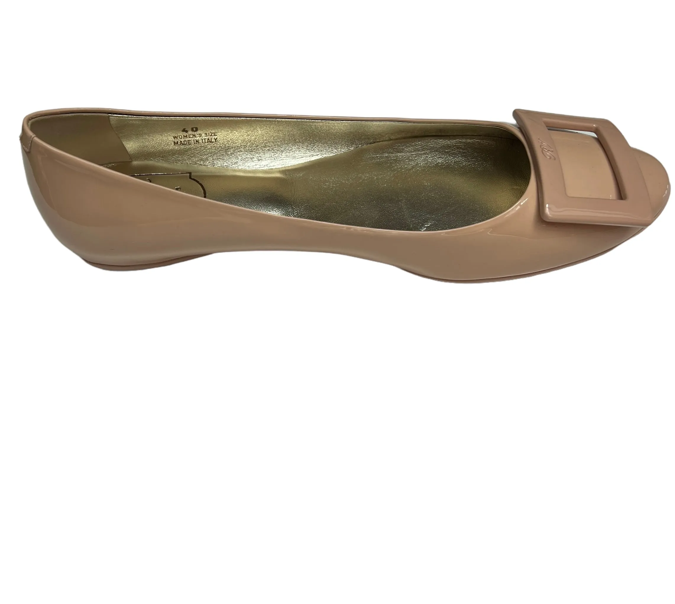 Nude Patent Leather Flats - 10