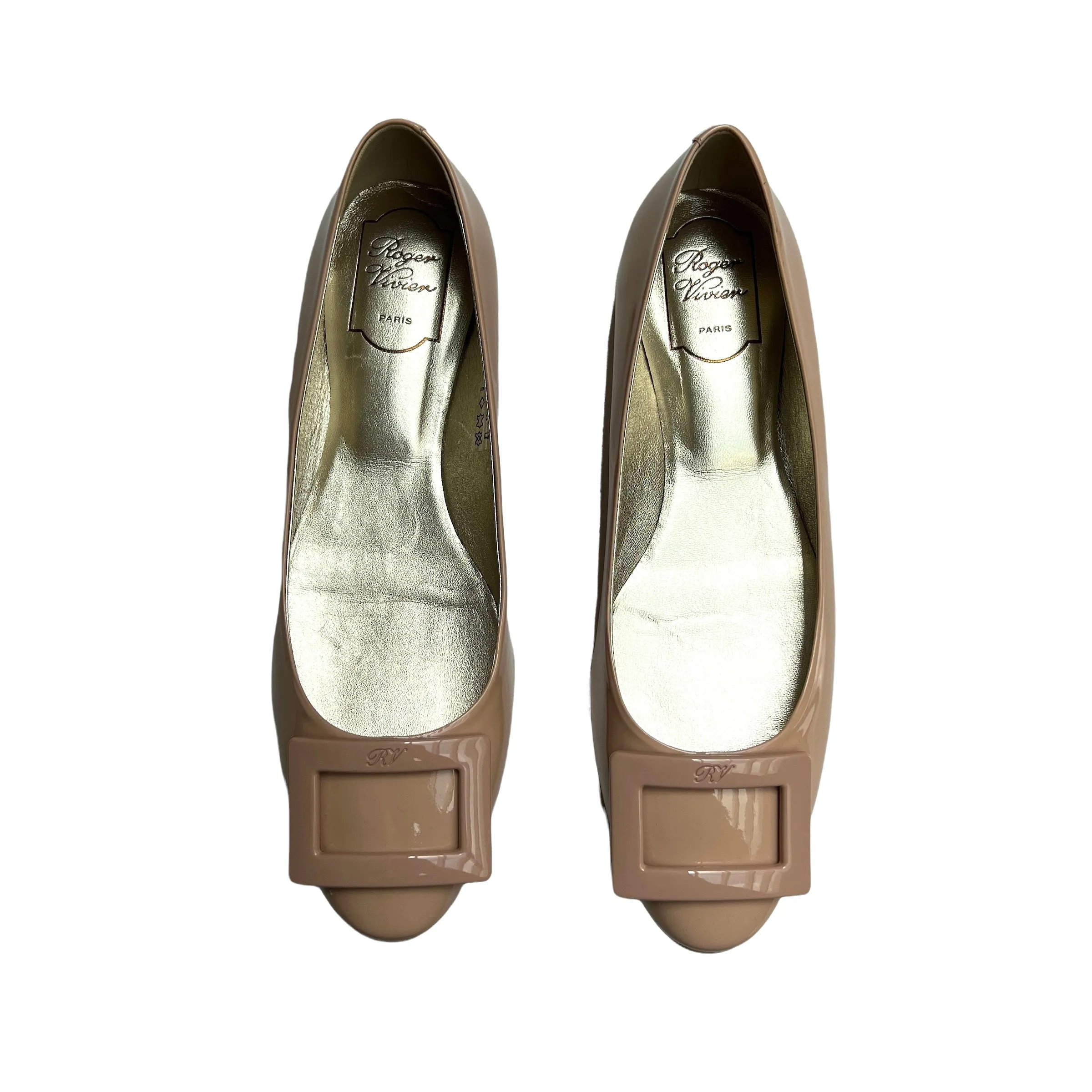 Nude Patent Leather Flats - 10