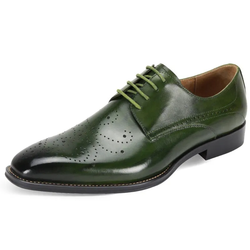 Olive Green Lace-Up Men's Genuine Leather Dress Shoe by Giovanni
